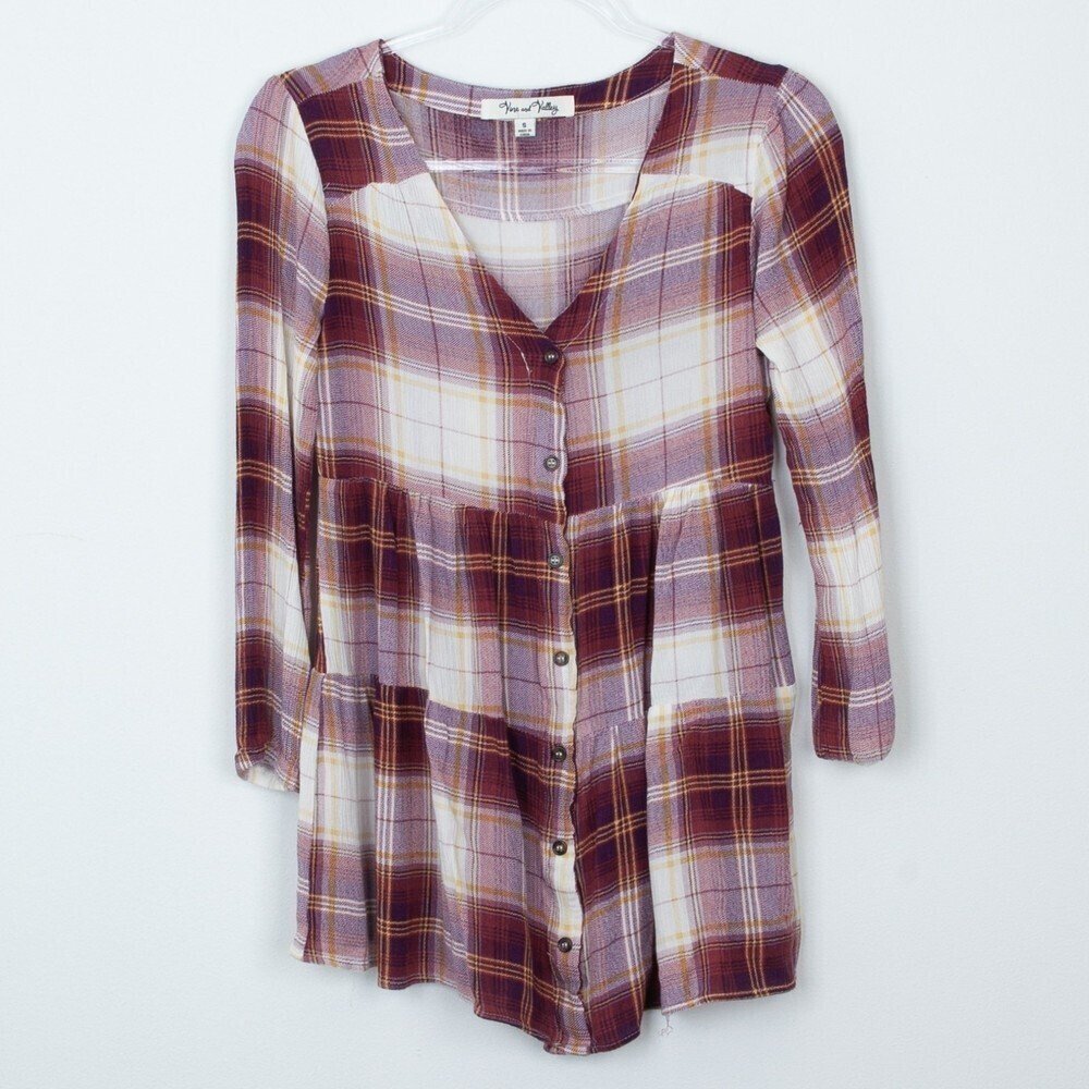 Vine and Valley 3/4 Sleeve Plaid Shirt Dress Tunic Size Small‎